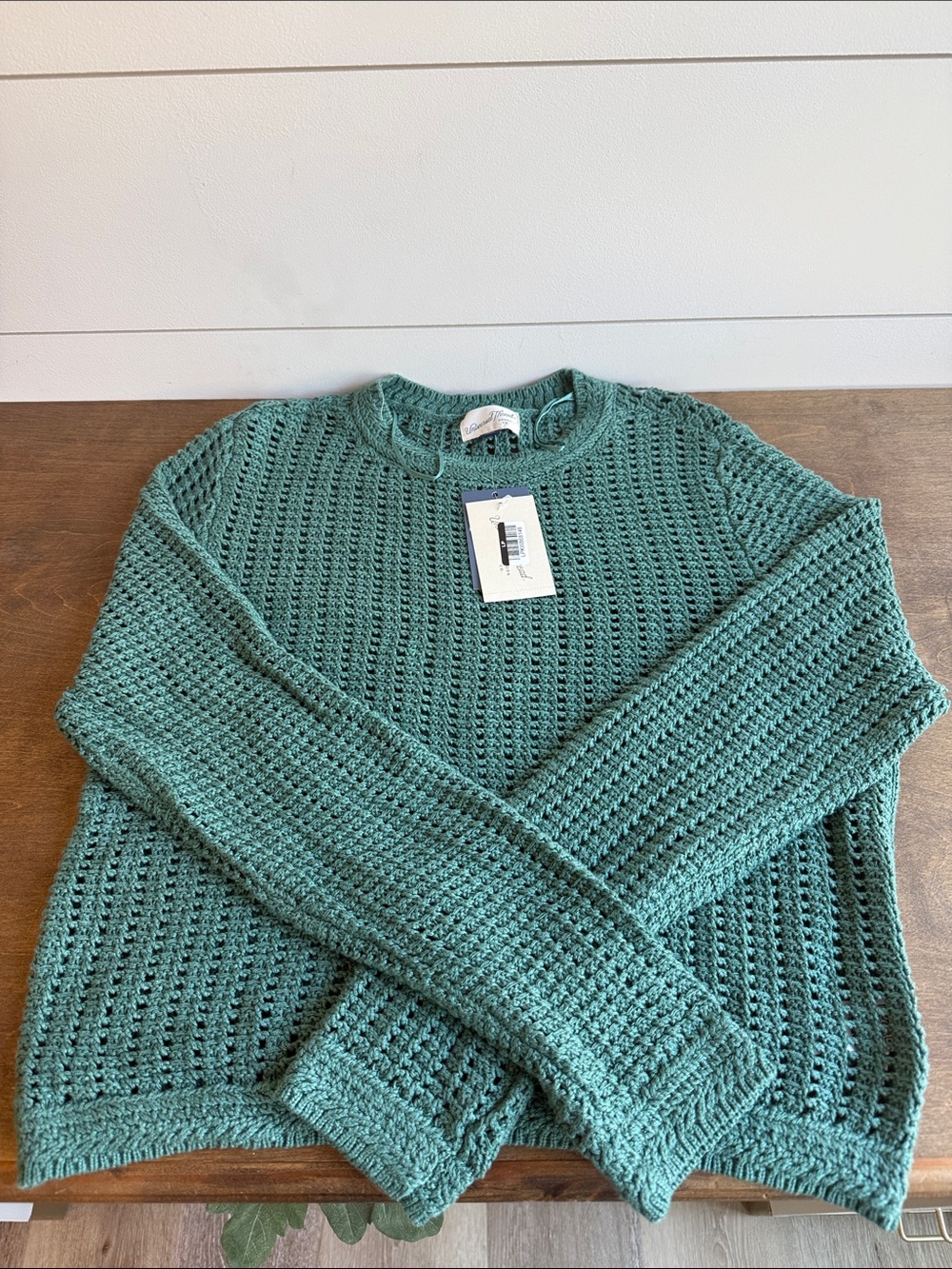 Universal Thread Teal Crochet Crewneck Sweater